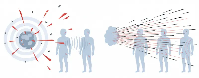 通常爆弾とフレシェット弾の効果比較画像