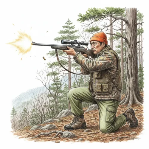 山中で狩猟するハンターのイメージ画像