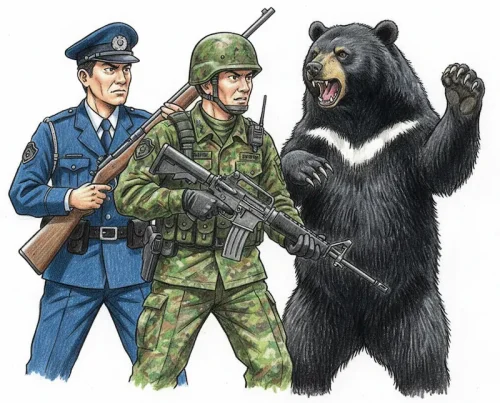 クマと警察イメージ画像