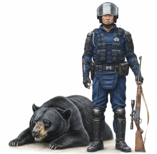 クマと警察イメージ画像