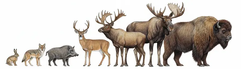 野ウサギ、コヨーテ、イノシシ、シカ、エルク、ムース、バイソン画像