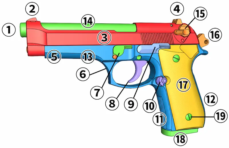 ベレッタ92FS各部名称図