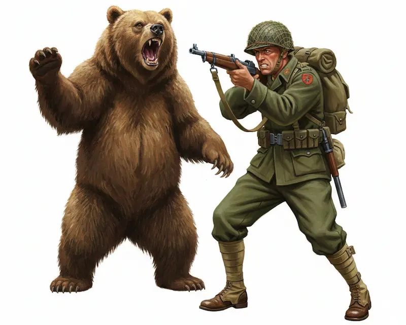 クマと戦う米兵イメージ画像