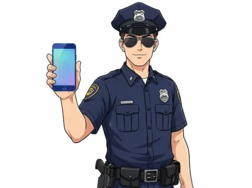 スマホと警察官イメージ画像