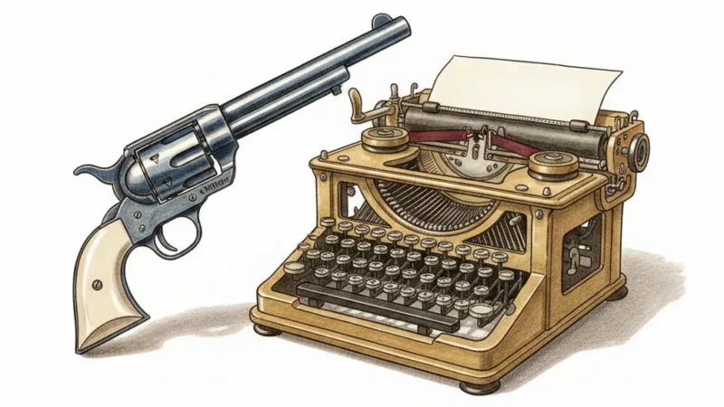 リボルバーとタイプライターイメージ画像