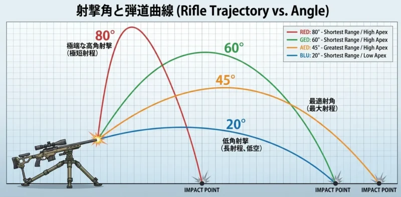 射撃角と弾道曲線